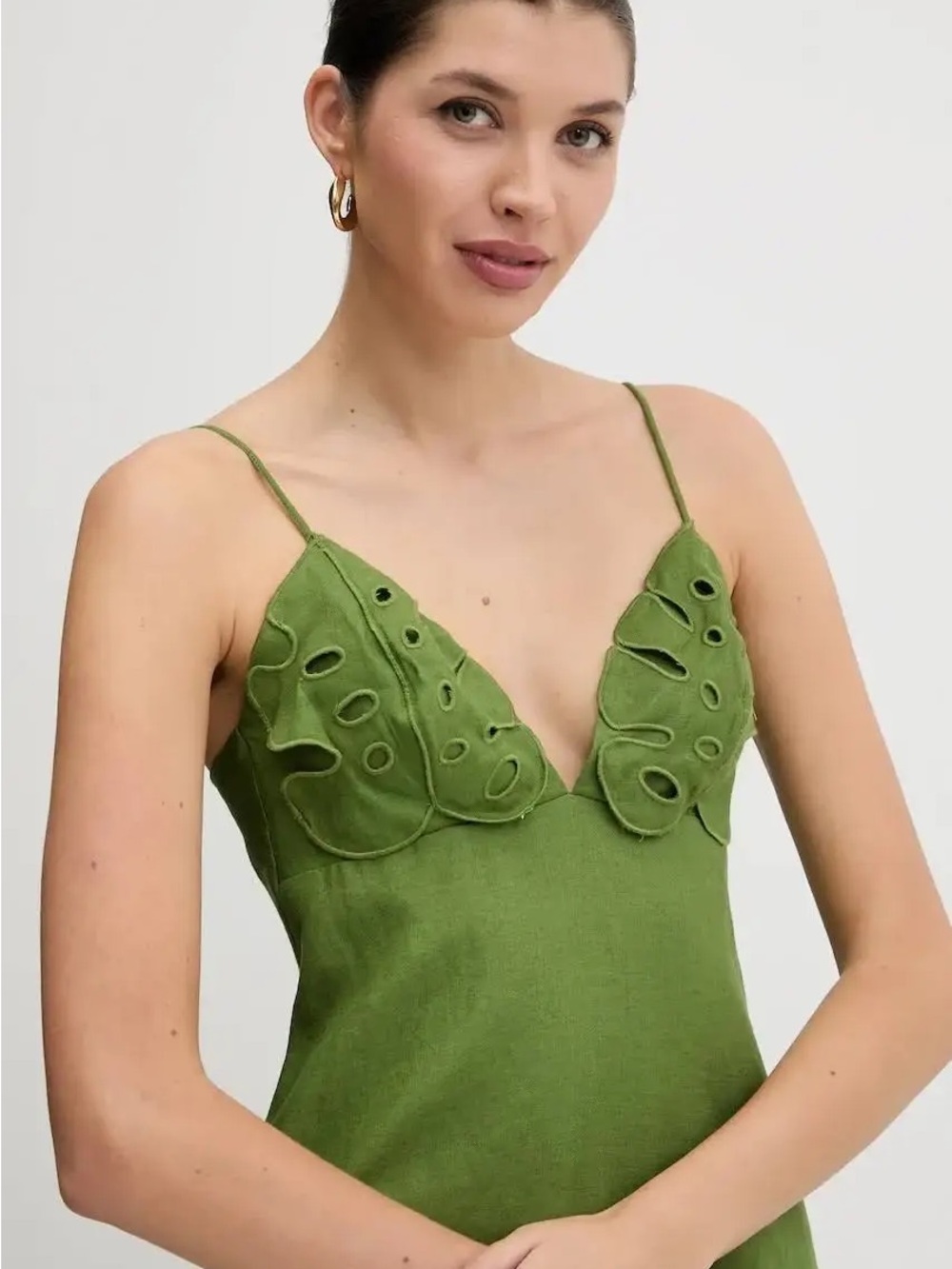 FARM Rio Olive Green Eyelet Midi Dress - Picture 3 of 8